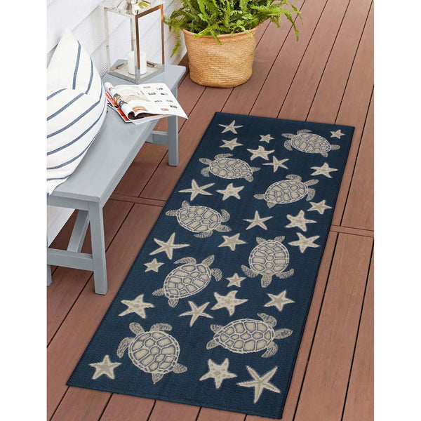 Trans Ocean Liora Manne Esencia Turtle And Stars Indoor/Outdoor Mat – Vibrant Coastal Design For Any Space Navy Polypropylene,Polyester Ecnr5957633