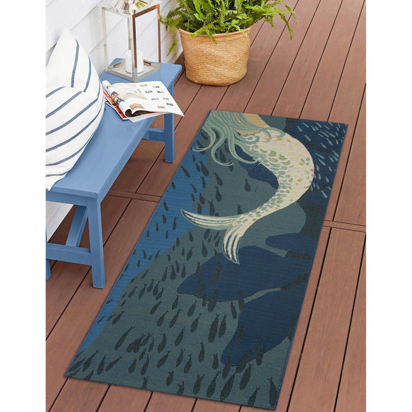 Trans Ocean Liora Manne Esencia Mermaids Are Real Indoor/Outdoor Mat - Whimsical Coastal Charm For Any Space Blue Polypropylene,Polyester Ecnr5958204
