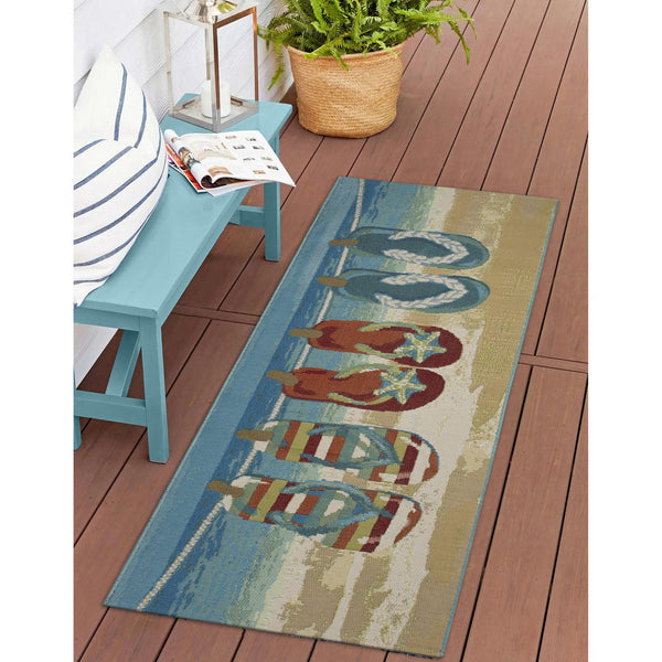 Trans Ocean Liora Manne Esencia Flip Flops Forever Indoor/Outdoor Mat - Whimsical Beach Design For Any Space Blue Polypropylene,Polyester Ecnr5958303