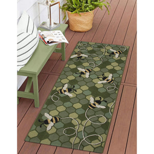 Trans Ocean Liora Manne Esencia Bee Free Indoor/Outdoor Mat - Whimsical Bees On Vibrant Mosaic Background Green Polypropylene,Polyester Ecnr5958506