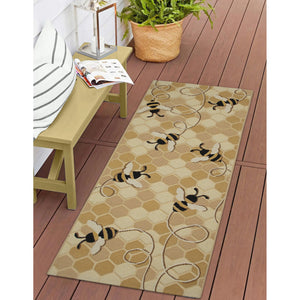 Trans Ocean Liora Manne Esencia Bee Free Indoor/Outdoor Mat - Whimsical Bees On Vibrant Mosaic Background Gold Polypropylene,Polyester Ecnr5958509
