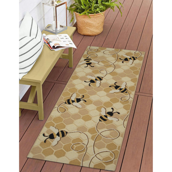 Trans Ocean Liora Manne Esencia Bee Free Indoor/Outdoor Mat - Whimsical Bees On Vibrant Mosaic Background Gold Polypropylene,Polyester Ecnr5958509