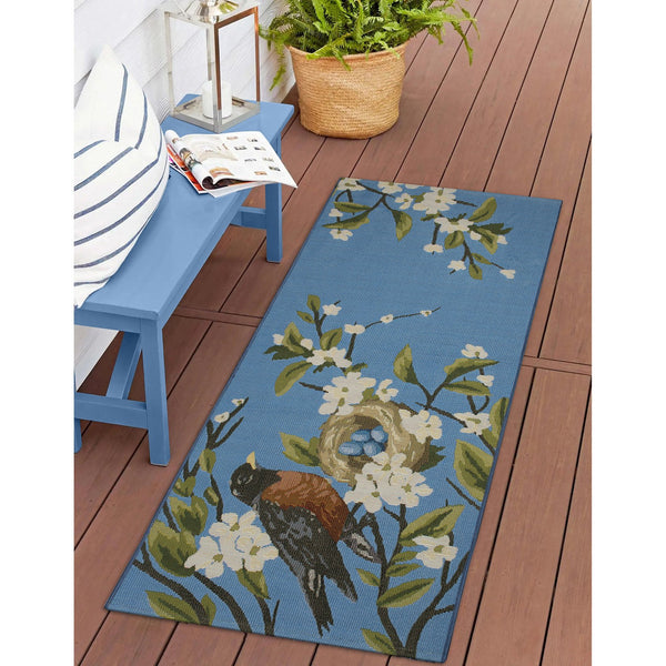 Trans Ocean Liora Manne Esencia Robin's Nest Indoor/Outdoor Mat - Whimsical Design With Charming Bird & Flowers Blue Polypropylene,Polyester Ecnr5958603