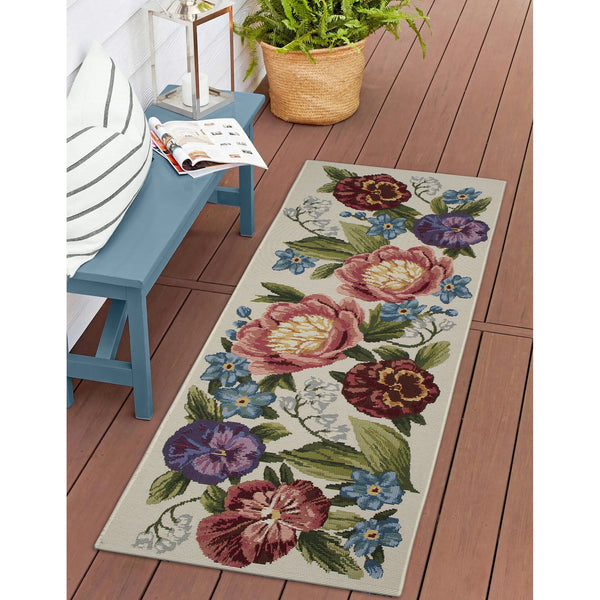 Trans Ocean Liora Manne Esencia Secret Garden Mat - Vibrant Botanical Design For Indoor/Outdoor Spaces Ivory Polypropylene,Polyester Ecnr5958912