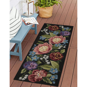 Trans Ocean Liora Manne Esencia Secret Garden Mat - Vibrant Botanical Design For Indoor/Outdoor Spaces Black Polypropylene,Polyester Ecnr5958948