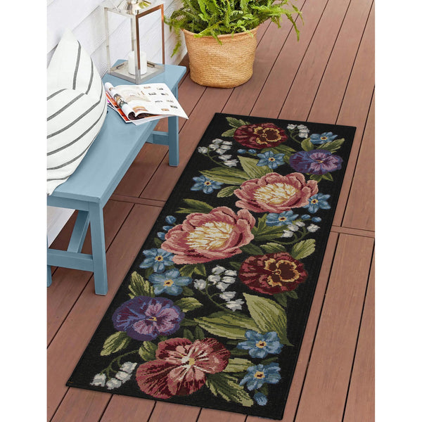 Trans Ocean Liora Manne Esencia Secret Garden Mat - Vibrant Botanical Design For Indoor/Outdoor Spaces Black Polypropylene,Polyester Ecnr5958948