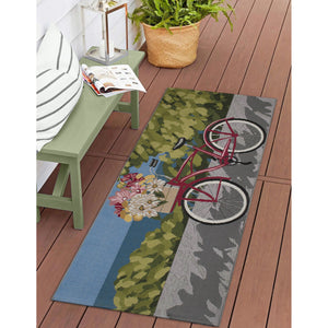 Trans Ocean Liora Manne Esencia Summer Ride Indoor/Outdoor Mat - Whimsical Bike Design With Floral Accents Blue Polypropylene,Polyester Ecnr5960003