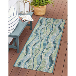 Trans Ocean Liora Manne Esencia Wave Indoor/Outdoor Mat - Contemporary Abstract Design In Soothing Blue Hues Blue Polypropylene,Polyester Ecnr5966204