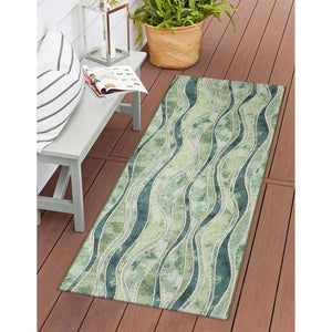 Trans Ocean Liora Manne Esencia Wave Indoor/Outdoor Mat - Contemporary Abstract Design In Soothing Blue Hues Green Polypropylene,Polyester Ecnr5966206