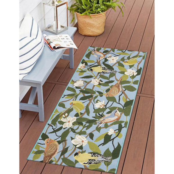 Trans Ocean Liora Manne Esencia Floral Finches Indoor/Outdoor Non-slip Mat - Vibrant Garden Bird Design Blue Polypropylene,Polyester Ecnr5970803