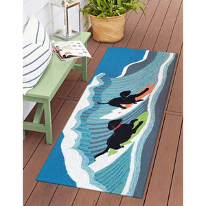 Trans Ocean Liora Manne Frontporch Surfing Dogs Coastal Indoor/Outdoor Mat For A Vibrant Beachy Entrance Blue Polyester,Acrylic Ftpr5147304