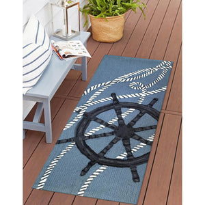 Trans Ocean Liora Manne Frontporch Captain's Wheel Indoor/Outdoor Mat - Nautical Design For Stylish Spaces Blue Polyester,Acrylic Ftpr5467203