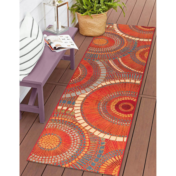 Trans Ocean Liora Manne Marina Circles Pillow - Contemporary Geometric Design For Indoor/Outdoor Elegance Orange Polypropylene,Polyester Mnar8803517