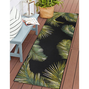 Trans Ocean Liora Manne Marina Palm Border Area Rug - Stylish Indoor/Outdoor Transitional Botanical Design Black Polypropylene,Polyester Mnar8815148