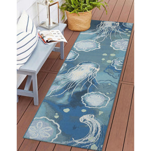Trans Ocean Liora Manne Marina Jelly Fish Area Rug - Vibrant Coastal Design For Indoor/Outdoor Spaces Blue Polypropylene,Polyester Mnar8815504
