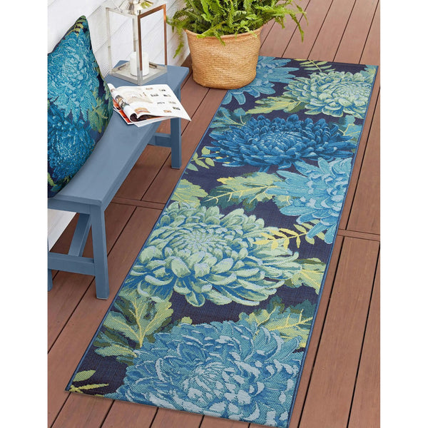 Trans Ocean Liora Manne Marina Mum Indoor/Outdoor Area Rug - Vibrant Floral Design For Style And Comfort Blue Polypropylene,Polyester Mnar8818303