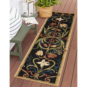Trans Ocean Liora Manne Marina Dream Garden Area Rug - Elegant Medallion Floral Design For Indoor/Outdoor Use Black Polypropylene,Polyester Mnar8823947
