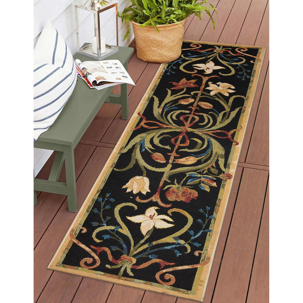 Trans Ocean Liora Manne Marina Dream Garden Area Rug - Elegant Medallion Floral Design For Indoor/Outdoor Use Black Polypropylene,Polyester Mnar8823947