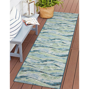 Trans Ocean Liora Manne Wave Indoor/Outdoor Area Rug - Contemporary Abstract Design In Soothing Blue Hues Blue Polypropylene,Polyester Mnar8966204