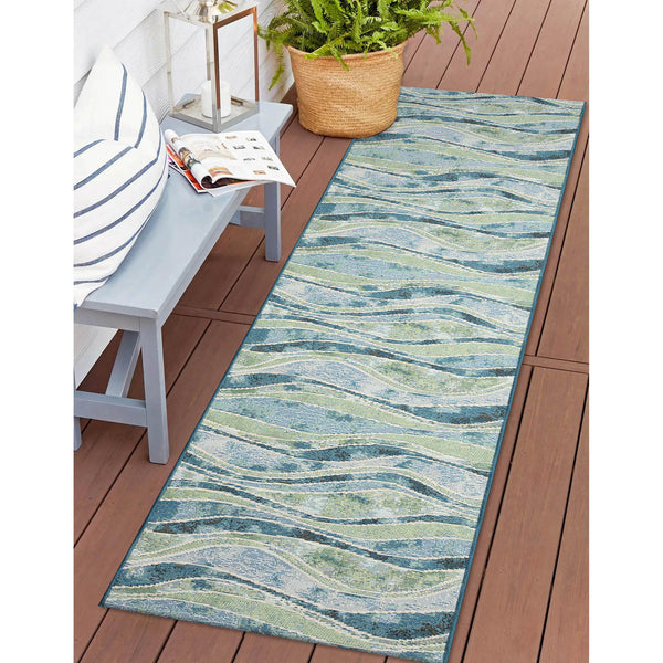 Trans Ocean Liora Manne Wave Indoor/Outdoor Area Rug - Contemporary Abstract Design In Soothing Blue Hues Blue Polypropylene,Polyester Mnar8966204