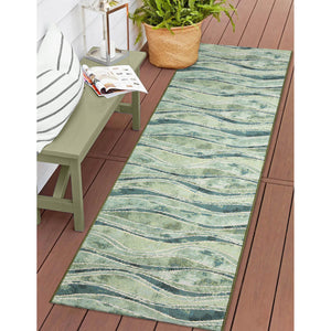 Trans Ocean Liora Manne Wave Indoor/Outdoor Area Rug - Contemporary Abstract Design In Soothing Blue Hues Green Polypropylene,Polyester Mnar8966206