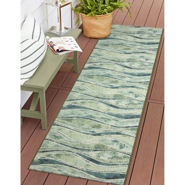 Trans Ocean Liora Manne Wave Indoor/Outdoor Area Rug - Contemporary Abstract Design In Soothing Blue Hues Green Polypropylene,Polyester Mnar8966206