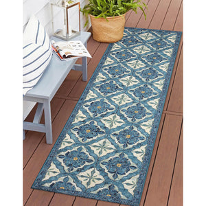 Trans Ocean Liora Manne Marina Power Loomed Area Rug - Durable Indoor/Outdoor Medallion Design For Elegance Blue Polypropylene,Polyester Mnar8966404
