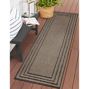 Trans Ocean Liora Manne Monaco Striped Border Indoor/Outdoor Area Rug - Stylish, Easy Care Accent For Any Space Natural Polypropylene Mocr8627912