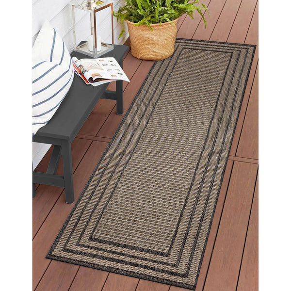 Trans Ocean Liora Manne Monaco Striped Border Indoor/Outdoor Area Rug - Stylish, Easy Care Accent For Any Space Natural Polypropylene Mocr8627912
