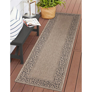 Trans Ocean Liora Manne Monaco Leopard Border Area Rug - Stylish Indoor/Outdoor Flatweave With Animal Print Design Natural Polypropylene Mocr8628212