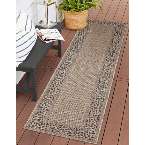 Trans Ocean Liora Manne Monaco Leopard Border Area Rug - Stylish Indoor/Outdoor Flatweave With Animal Print Design Natural Polypropylene Mocr8628212