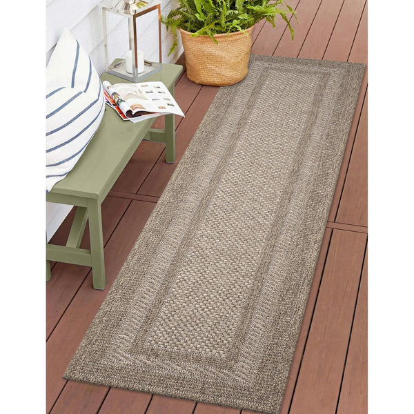 Trans Ocean Liora Manne Orly Power Loomed Geometric Area Rug For Indoor/Outdoor With Textured Border Design Natural Polypropylene Olyr8648412