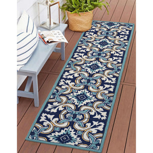 Trans Ocean Liora Manne Ravella Floral Tile Indoor/Outdoor Area Rug - Vibrant Geometric Design For All Spaces Blue Polypropylene,Acrylic Rvlr8225333