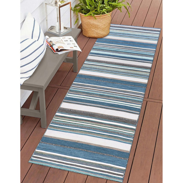 Trans Ocean Liora Manne Sonoma Malibu Stripe Indoor/Outdoor Area Rug - Stylish Hand Woven Geometric Accent Blue Polyester,Acrylic Snor8625804