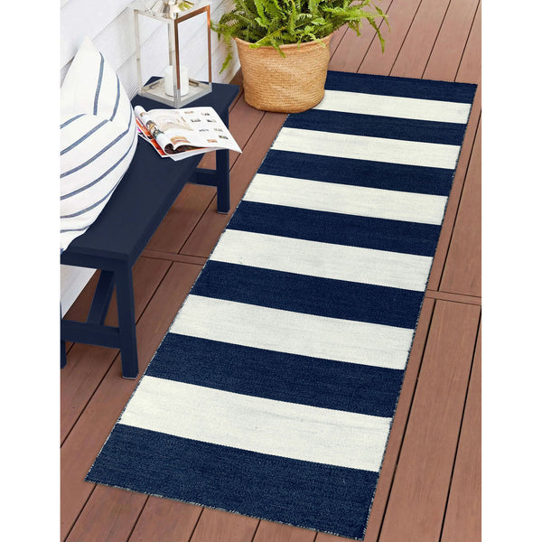 Trans Ocean Liora Manne Sorrento Rugby Stripe Indoor/Outdoor Area Rug – Hand Woven Geometric Accent For Style Navy Polyester,Acrylic Srnr8630233