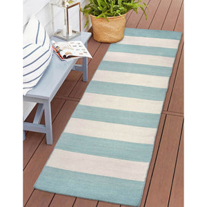 Trans Ocean Liora Manne Sorrento Rugby Stripe Indoor/Outdoor Area Rug – Hand Woven Geometric Accent For Style Blue Polyester,Acrylic Srnr8630293