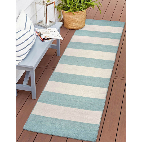 Trans Ocean Liora Manne Sorrento Rugby Stripe Indoor/Outdoor Area Rug – Hand Woven Geometric Accent For Style Blue Polyester,Acrylic Srnr8630293