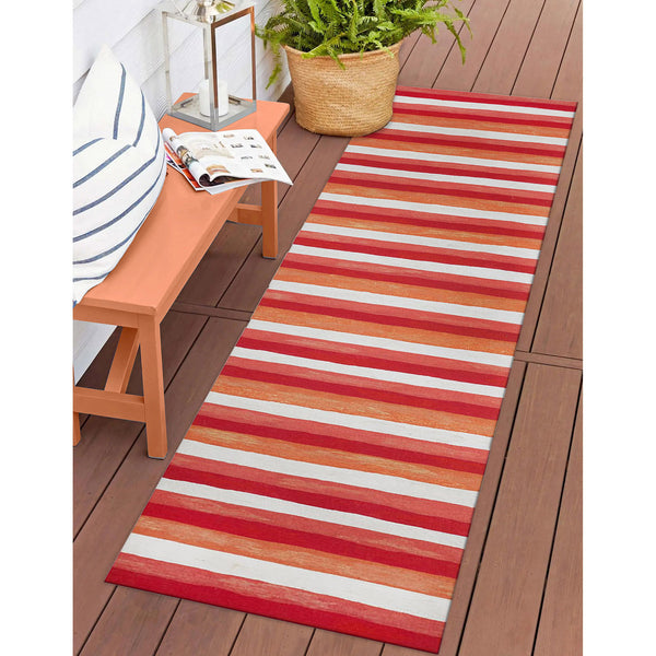 Trans Ocean Liora Manne Visions Ii Handmade Area Rug - Contemporary Painted Stripes For Indoor/Outdoor Use Red Polyester Vcfr8431324
