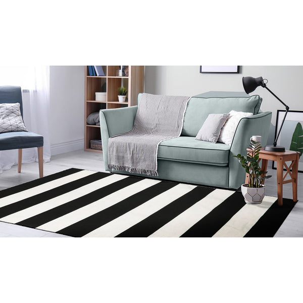 Trans Ocean Liora Manne Sorrento Rugby Stripe Indoor/Outdoor Area Rug – Hand Woven Geometric Accent For Style Black Polyester,Acrylic Srn57630248