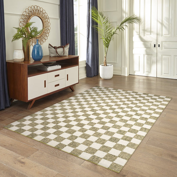 Trans Ocean Liora Manne Savannah Indoor Hand-tufted Wool Area Rug – Elegant Checkerboard Design For Modern Homes Sage Wool Pile Svh57951316