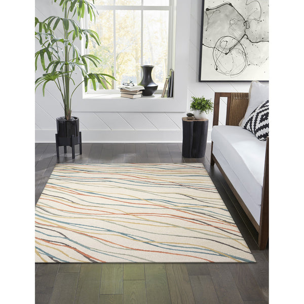 Trans Ocean Liora Manne Horizon Ribbons Indoor Area Rug - Hand Tufted Wool With Contemporary Wave Design Ivory Wool Pile Hrn81786523