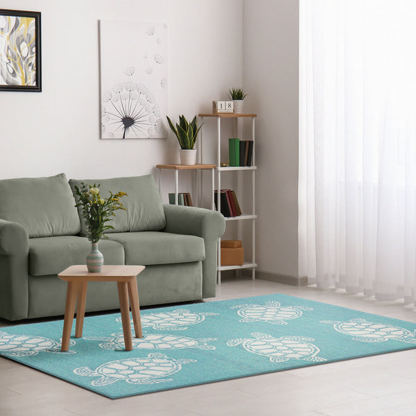 Trans Ocean Liora Manne Capri Turtle Handmade Indoor/Outdoor Area Rug - Vibrant Coastal Design For Any Space Blue Polyester,Acrylic Cap46163404