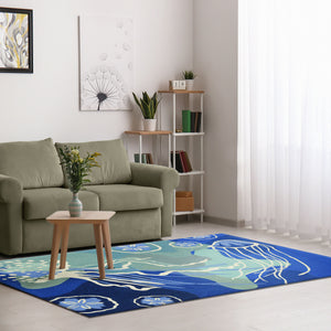 Trans Ocean Liora Manne Capri Jelly Fish Indoor/Outdoor Area Rug - Vibrant Coastal Design For Any Space Blue Polyester,Acrylic Cap46166504