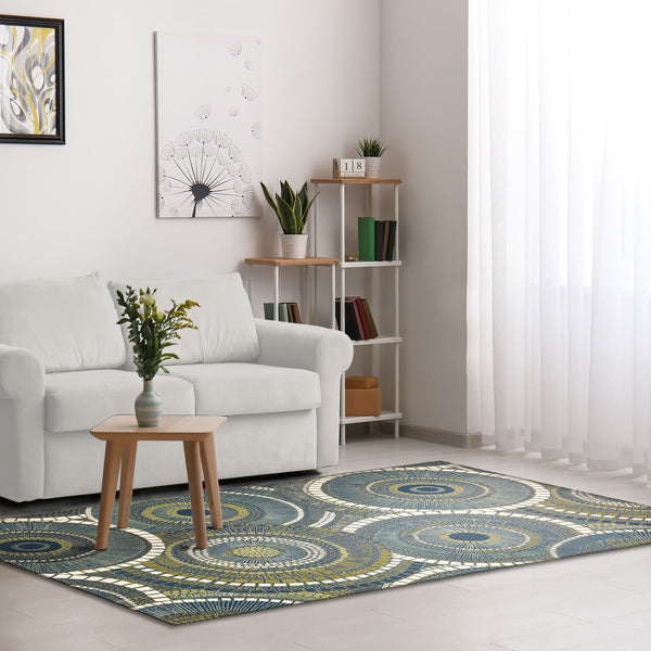 Trans Ocean Liora Manne Marina Circles Pillow - Contemporary Geometric Design For Indoor/Outdoor Elegance Blue Polypropylene,Polyester Mna45803503