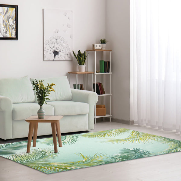 Trans Ocean Liora Manne Marina Palm Border Area Rug - Stylish Indoor/Outdoor Transitional Botanical Design Blue Polypropylene,Polyester Mna69815104