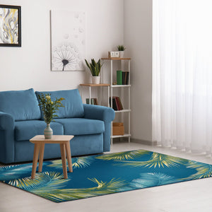 Trans Ocean Liora Manne Marina Palm Border Area Rug - Stylish Indoor/Outdoor Transitional Botanical Design Navy Polypropylene,Polyester Mna45815133
