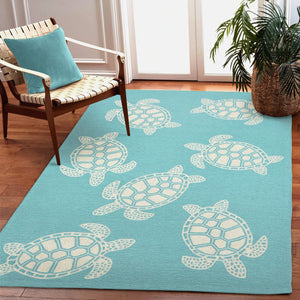 Trans Ocean Liora Manne Capri Turtle Handmade Indoor/Outdoor Area Rug - Vibrant Coastal Design For Any Space Blue Polyester,Acrylic Cap46163404