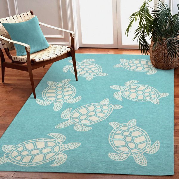 Trans Ocean Liora Manne Capri Turtle Handmade Indoor/Outdoor Area Rug - Vibrant Coastal Design For Any Space Blue Polyester,Acrylic Cap46163404