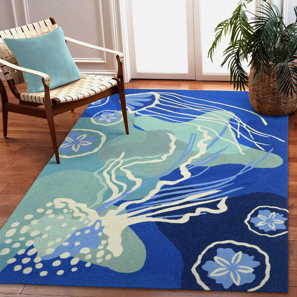 Trans Ocean Liora Manne Capri Jelly Fish Indoor/Outdoor Area Rug - Vibrant Coastal Design For Any Space Blue Polyester,Acrylic Cap46166504