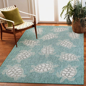 Trans Ocean Liora Manne Carmel Coastal Turtle Indoor/Outdoor Area Rug - Vibrant Beach Style For Any Space Blue Polypropylene,Polyester Cre45841304